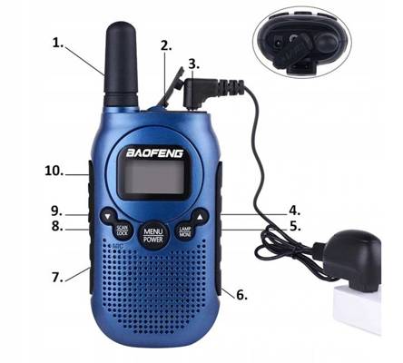 Krótkofalówki 2x walkie-talkie dla dzieci łoki toki Baofeng T6 Panda niebieskie B5HB